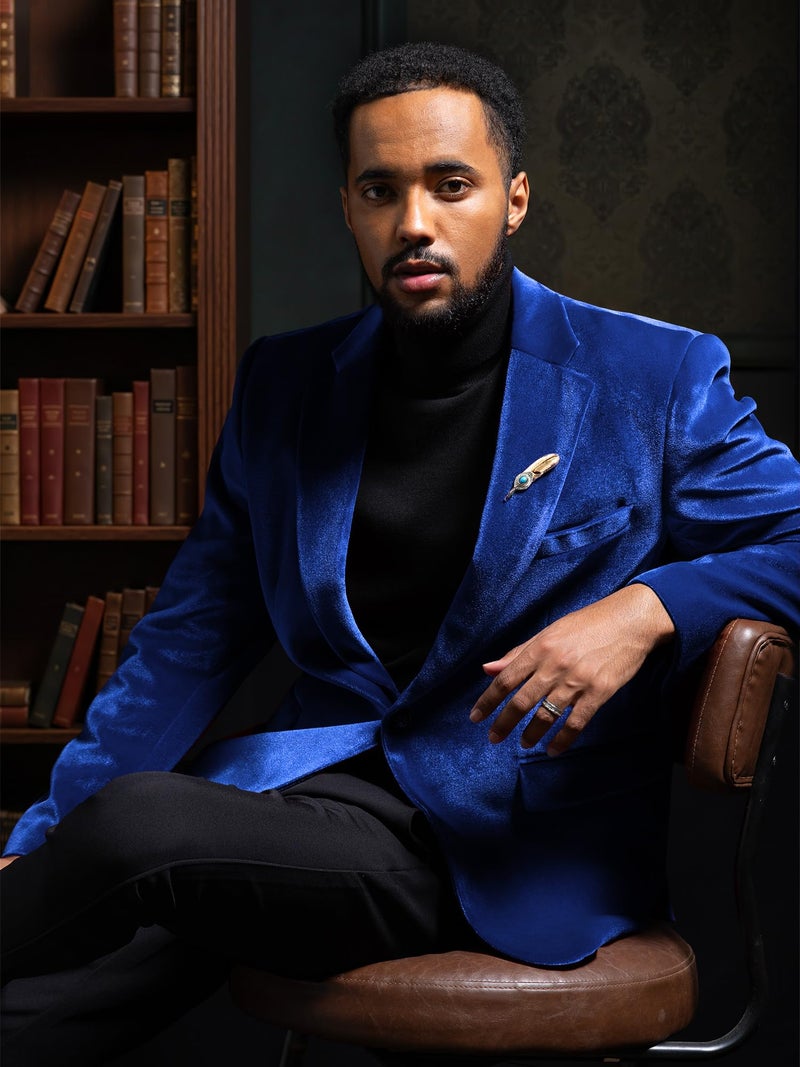 WEEN CHARM Velvet Blazer for Men Slim Fit One Button Sport Coat Tuxedo Jacket for Prom Wedding Party Dinner - Image 4